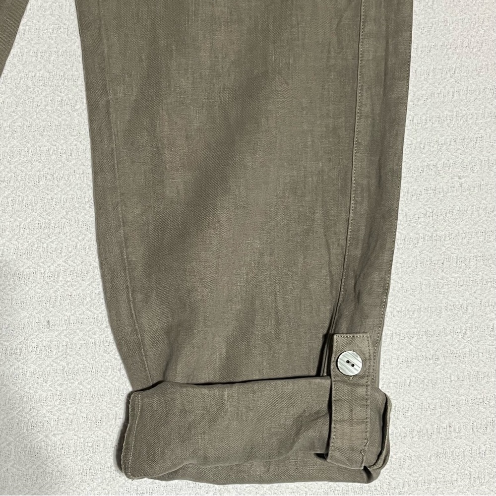 Pure Jill Dyed Linen Pull On Roll Tab Pants M Olive Elastic Waist 35x29 Flaw - Picture 7 of 14